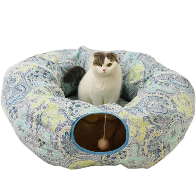 Foldable Cat Tunnel with Bed and Play Features