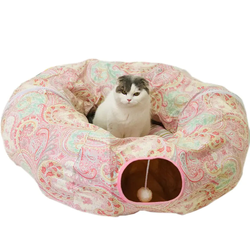 Foldable Cat Tunnel with Bed and Play Features