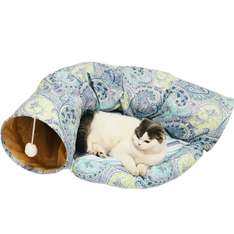 Foldable Cat Tunnel with Bed and Play Features